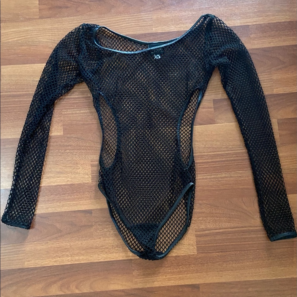 Forplay Long Sleeve Fishnet Black Bodysuit Women’s Size XS/S